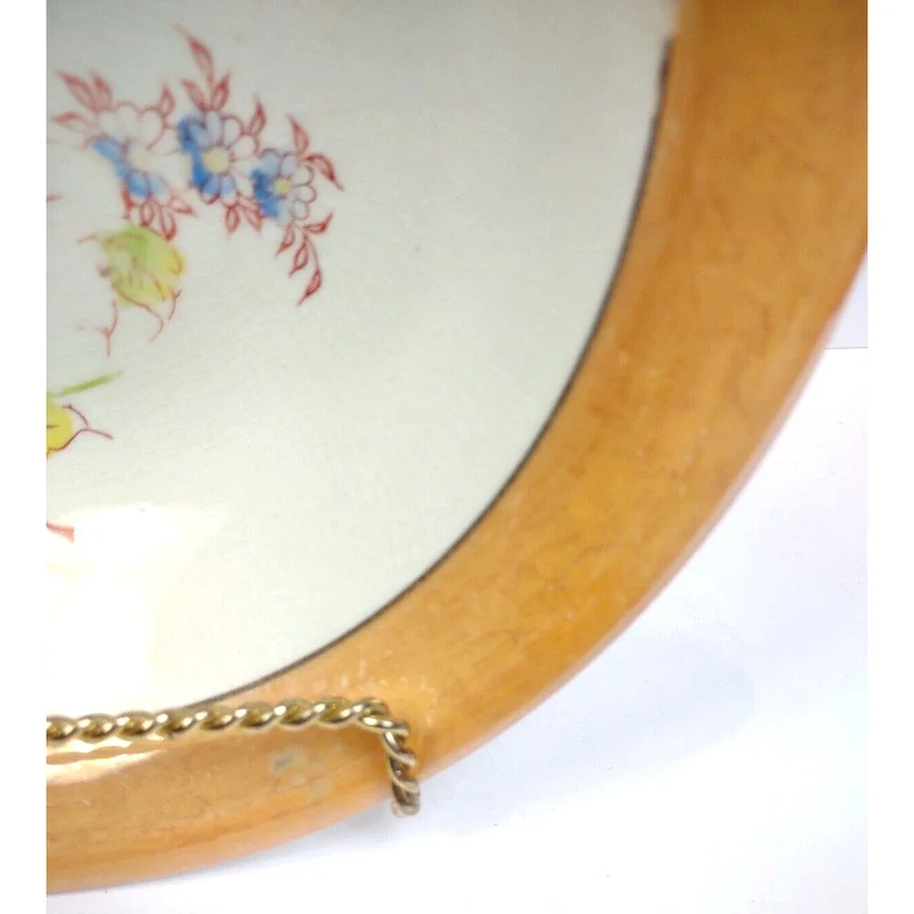 Vintage Japanese Luster Ware Serving Bowl with Floral Center Peach Band 9.5